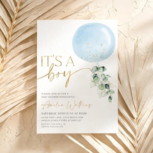 Baby Shower Invitation Boy, Blue Floral Baby Shower Invite, Dusty Blue Flowers Baby Shower Invitation, It&#39;s A Boy Baby Shower, Phone Invite