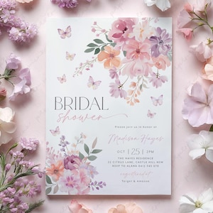 Butterfly Bridal Shower Invitation, Butterflies Bridal Shower Invite Printable, Wildflower Invitation, Pink Purple Floral Bridal Invite