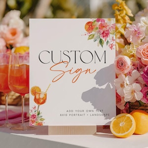 Love at First Spritz Bridal Shower Signs 8x10, Editable Signs, Citrus Bridal Signs Printable, Floral Citrus Pink Custom Signs Printable