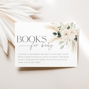 Livres bohèmes pour carte de bébé à imprimer, carte de demande de livre, livre floral verdure pour baby shower pour bébé, faire-part verdure, baby shower imprimable