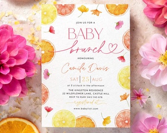 Citrus Baby Brunch Invitation: Pink Floral Design (DIY Template)