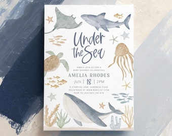 Under the Sea Baby Shower Invitation, Sea Animal Invitation Template, Whale Baby Shower Invitation, Ocean Baby Shower Invite, Gender Neutral