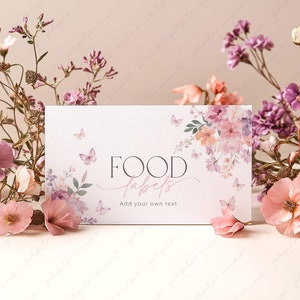 Baby in Bloom Baby Shower Food Labels, Butterfly Food Tent Cards, Folded Food Cards, Pink Wildflower Food Tented Cards, Floral Baby Shower