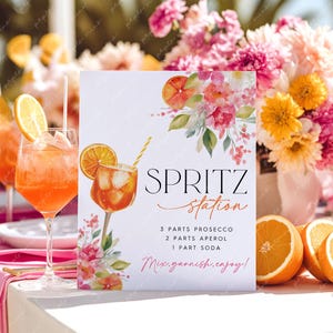 Love at First Spritz Bridal Shower Bar Sign, Spritz Station Sign, Citrus Bridal Shower Sign Printable, Citrus Aperol Spritz Bar Sign Pink