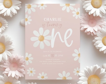Daisy Birthday Invitation, Flower 1st Birthday Invite, Daisy Invitation, Girls 1st Birthday, Wildflower, Boho Daisy Invitation, Pink Daisies