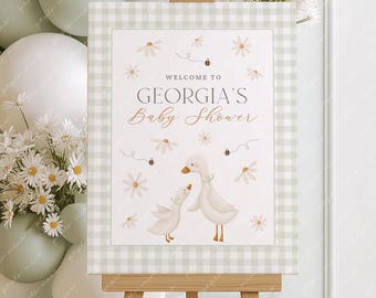 Silly Goose Welcome Sign, Sage Green Goose Baby Shower Welcome Sign Printable Template, Goose Baby Shower Gender Neutral Sage Green
