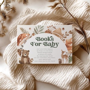 Woodland Books For Baby Card Printable, Book Request Card, Woodland Baby Shower Books For Baby, Woodland Invitation, Baby Shower Printables