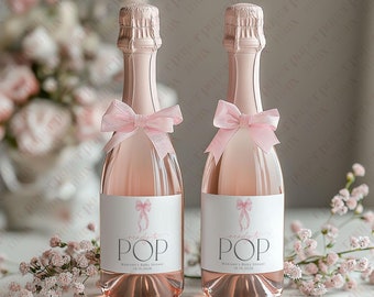 Pink Bow Baby Shower Champagne Labels, Printable Wine Labels, Mini Champagne Labels, Ready to Pop Labels, Pink Bow Baby Shower Labels