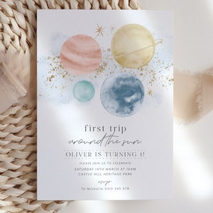 First Trip Around The Sun Birthday Invitation Template, First Birthday Space Invitation, Sun Invitation, Printable 1st Birthday Invitation