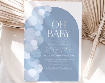 Blue Baby Shower Invitation, Balloon Arch Oh Baby Boy Baby Shower Invitation Template, Baby Brunch, Baby Sprinkle, Blue Arch Baby Invitation