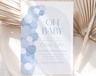 Blue Baby Shower Invitation, Balloon Arch Oh Baby Boy Baby Shower Invitation Template, Baby Brunch, Baby Sprinkle, Blue Arch Baby Invitation