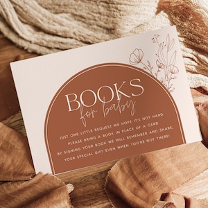 Carte de vœux à imprimer, carte de demande de livre, livre de baby shower bohème pour bébé, fleurs sauvages à imprimer pour baby shower, livres bohèmes pour bébé