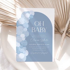 Blue Baby Shower Invitation, Balloon Arch Oh Baby Boy Baby Shower Invitation Template, Baby Brunch, Baby Sprinkle, Blue Arch Baby Invitation