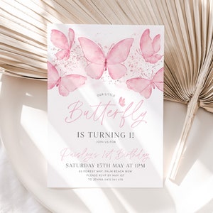 Butterfly Birthday Invitation, 1st Birthday Invite, First Birthday Invitation, Pink Butterfly Birthday, Birthday Girl, Girl Butterfly Party