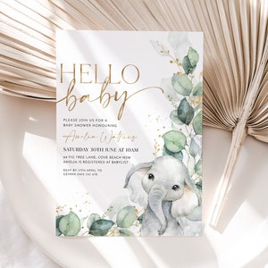 Elephant Baby Shower Invitation, Gender Neutral Baby Shower, Elephant Invitation, Boy Baby Shower Invite, Elephant Baby Shower Editable