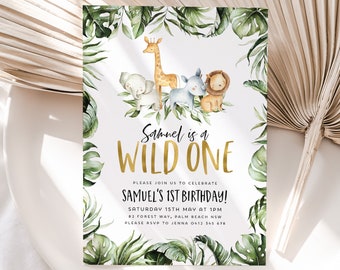Wild One Birthday Boy Invitation, Wild One Invitation Printable, Safari Wild One Party Invite, Boy Safari Animals Invitation, Wild One