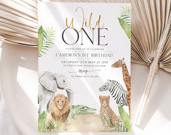 Wild One Birthday Boy Invitation, Wild One Invitation Printable, Safari Wild One Party Invite, Boy Safari Animals Invitation, Wild One