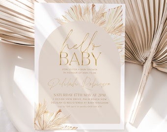 Boho Baby Shower Invitation, Boho Arch Baby Shower, Gender Neutral Baby Shower Invite, Beige Boho Invitation, Boho Baby Editable Template