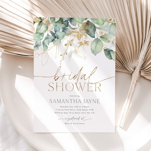 Bridal Shower Invitation Template, Eucalyptus Bridal Shower Invite, Greenery Bridal Shower, Editable Bridal Shower Template, Kitchen Tea