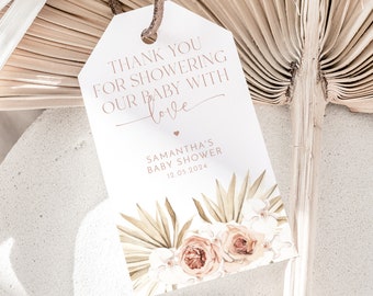 Boho Favour Tags, Baby Shower Thank You Tags, Boho Baby Shower Favor Tag, Gift Tag, Editable Baby Tag, Printable Gift Tag, Boho Dried Flower