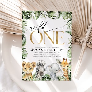 Wild One Birthday Boy Invitation, Wild One Invitation Printable, Safari Wild One Party Invite, Boy Safari Animals Invitation, Jungle Animal