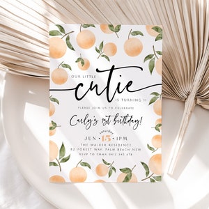 Our Little Cutie Birthday Invitation, Orange 1st Birthday Invitation, Little Cutie Invitation, 1st Birthday Girl, Orange First Birthday Girl