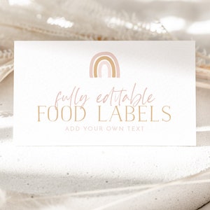Etiquetas de alimentos arco iris, tarjeta de etiqueta de alimentos arco iris, tarjeta de tienda de alimentos, etiquetas de alimentos de cumpleaños, tarjetas de alimentos plegadas, etiquetas de alimentos en tiendas de campaña, tarjetas de alimentos boho