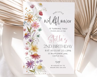 Wildflower Birthday Invitation, 2nd Birthday Invitation Girl, Girls Birthday Flower Invitation, 2nd Birthday Girl, Wildflower Birthday Pink