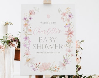 Wildflower Welcome Sign Printable, Baby in Bloom Shower Welcome Sign, Pink Floral Baby Shower Welcome Sign, Pink Flowers, Baby in Bloom Girl