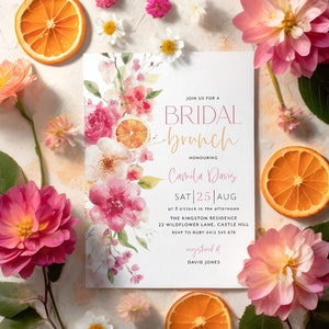 Citrus Bridal Brunch Invitation, Lemon Bridal Shower, Bright Floral Citrus Bridal Shower Invitation, Mediterranean Lemon Theme, Orange Lemon