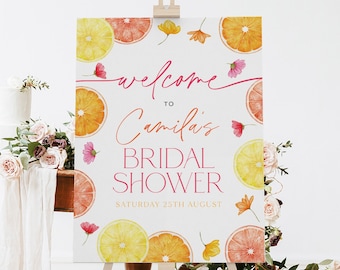 Citrus Lemon Bridal Shower Welcome Sign, She Found Her Main Squeeze Welcome Sign Printable Template, Instant Download, Citrus Flowers Bright