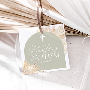 Sage Green Baptism Favour Tags, Editable Tags, Christening Favor Tags, Boho Favour Tags, Thank You Tag, Baptism Gift Tags, Green Thanks Tag