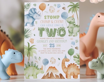 Dinosaur Birthday Invitation Template, Dinosaur 2nd Birthday, Dino Invite, Printable Birthday Invitation, 2nd Birthday Boy Dino Party