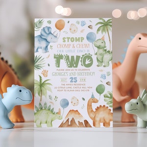 Dinosaur Birthday Invitation Template, Dinosaur 2nd Birthday, Dino Invite, Printable Birthday Invitation, 2nd Birthday Boy Dino Party