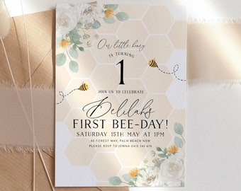 First Bee Day Invitation, Bee Birthday Invite, 1st Bee Day Invitation, First Birthday Invitation, Honey Bee Invitation, 1st Birthday Girl