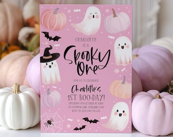 Spooky One Invitation Pink, Halloween Ghost 1st Birthday Party Invite, Cute Pink Ghost 1st Birthday, First Boo Day Halloween Invitation Girl