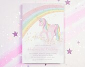 Unicorn Birthday Invitation, Unicorn Invitation, Rainbow Unicorn Birthday Invitation, 1st Birthday Girl, Pastel Unicorn Invitation Printable