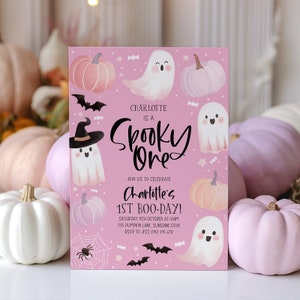Spooky One Invitation Pink, Halloween Ghost 1st Birthday Party Invite, Cute Pink Ghost 1st Birthday, First Boo Day Halloween Invitation Girl