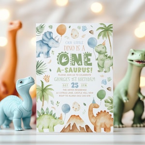 Dinosaur 1st Birthday Invitation Template, Dinosaur First Birthday, Dinosaur Birthday, Printable Birthday Invitation, 1st Birthday Boy Dino