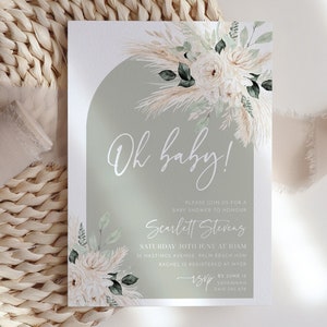 Sage Green Baby Shower Invitation, Gender Neutral Baby Shower, Greenery Floral Invitation Printable Template, Sage Baby Shower Arch Invite