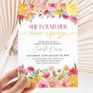 Main Squeeze Bridal Shower Invitation, Lemon Bridal Shower, Citrus Bridal Shower Invitation, Mediterranean Lemon Theme, Bright Floral Bridal