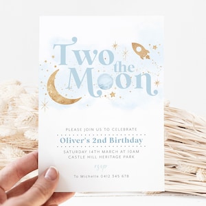 Two the Moon Birthday Invitation Template, 2nd Birthday Space Invitation, Two the Moon Space Invitation Boy, Printable Birthday Invitation