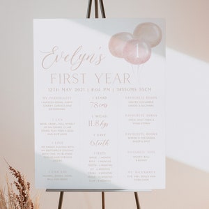 1st Birthday Milestone Sign, Pink Balloons Milestone Board, 1st Birthday Girl, Baby First Birthday Milestone Sign, Girls Milestone Board
