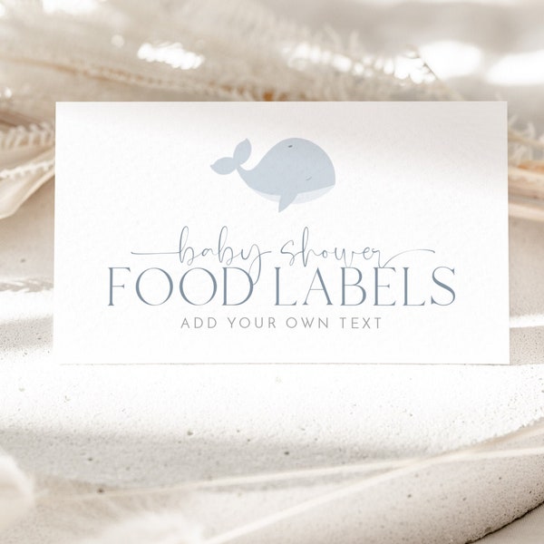 Voedseletiketten babyshower, voedseletiketten walvis, kaarten voedseltent, voedsellabels, voedseletiketten walvis, gevouwen voedselkaarten, voedseletiketten tent, walvis