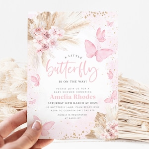 Boho Butterfly Baby Shower Invitation, Pink Butterfly Invitation Template, Boho Baby Shower Invite, Butterfly Baby Shower Invite Baby Girl