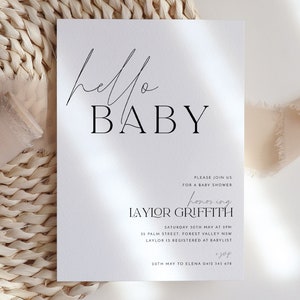 Hello Baby Shower Invitation, Minimalist Gender Neutral Baby Shower Invitation Template, Baby Brunch, Baby Sprinkle, Modern Baby Shower
