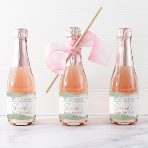 Baby Shower Mini Champagne Labels, Printable Wine Labels, Sage Champagne Labels, Ready to Pop Labels, Green Baby Champagne Bottle Labels