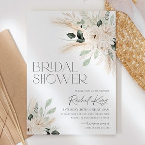 Boho Bridal Shower Invitation Template, Greenery Bridal Shower Invite, Greenery Floral Kitchen Tea, Editable Boho Bridal Shower Template