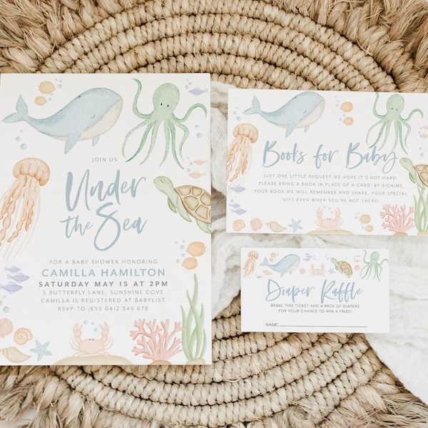 Under the Sea Baby Shower Invitation Set, Ocean Baby Shower Invite, Nautical Baby Shower Template, Gender Neutral Baby Shower, Ocean Theme