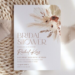 Boho Bridal Shower Invitation, Bohemian Bridal Shower Invite, Boho Bridal Shower, Editable Boho Bridal Shower Template, Pampas Grass Invite